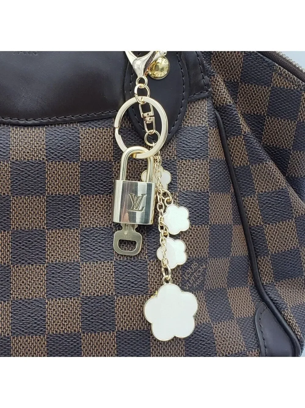 Authentic Louis Vuitton Lock & Key with Unbranded Flower Charm, Keychain